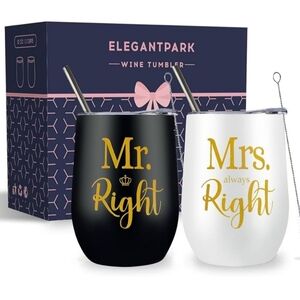 Elegantpark Newlywed Mr.&mrs. Right Wine Tumbler Nwt